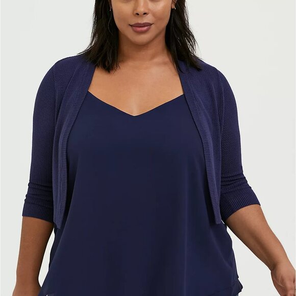 🆕NAVY PONTELLE WAFFLE KNIT OPEN FRONT SHRUG - Picture 2 of 6